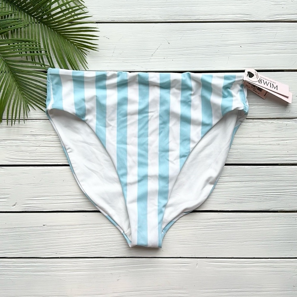 NWT Victorias Secret High Waist Bikini Bottom Blue White Stripes Small & Medium